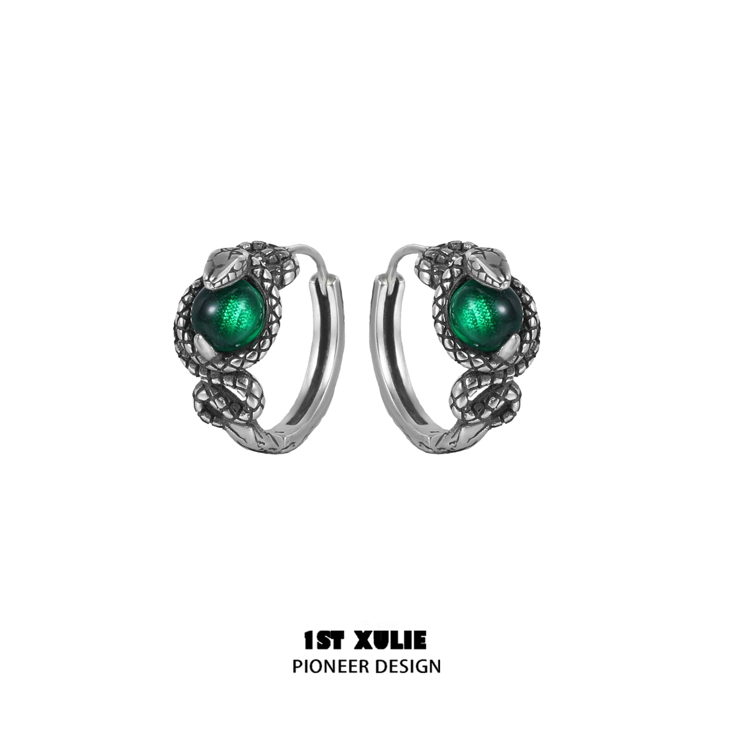 Slytherin fang earrings featuring a green gemstone and snake design for a stylish look