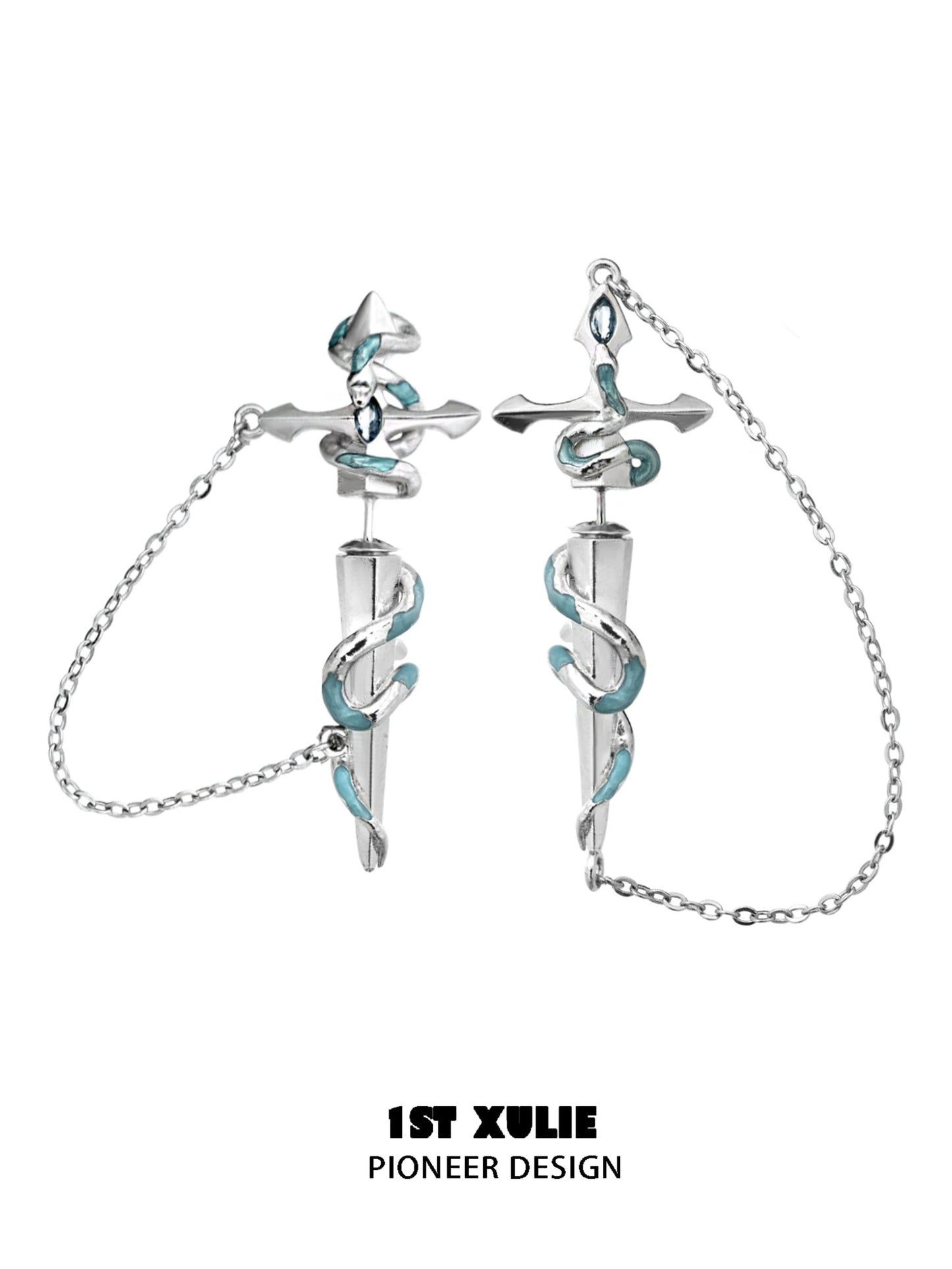 1ST XULIE snake chain piercing earrings with unique design and turquoise accents for a stylish look