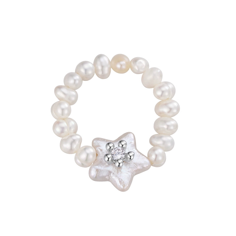 SUN HUNTER Star Pearl Ring with Freshwater Pearls and Unique Star-Shaped Centerpiece