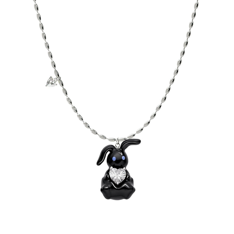 SUN HUNTER jewelry cute rabbit necklace for women featuring a black rabbit charm with a heart