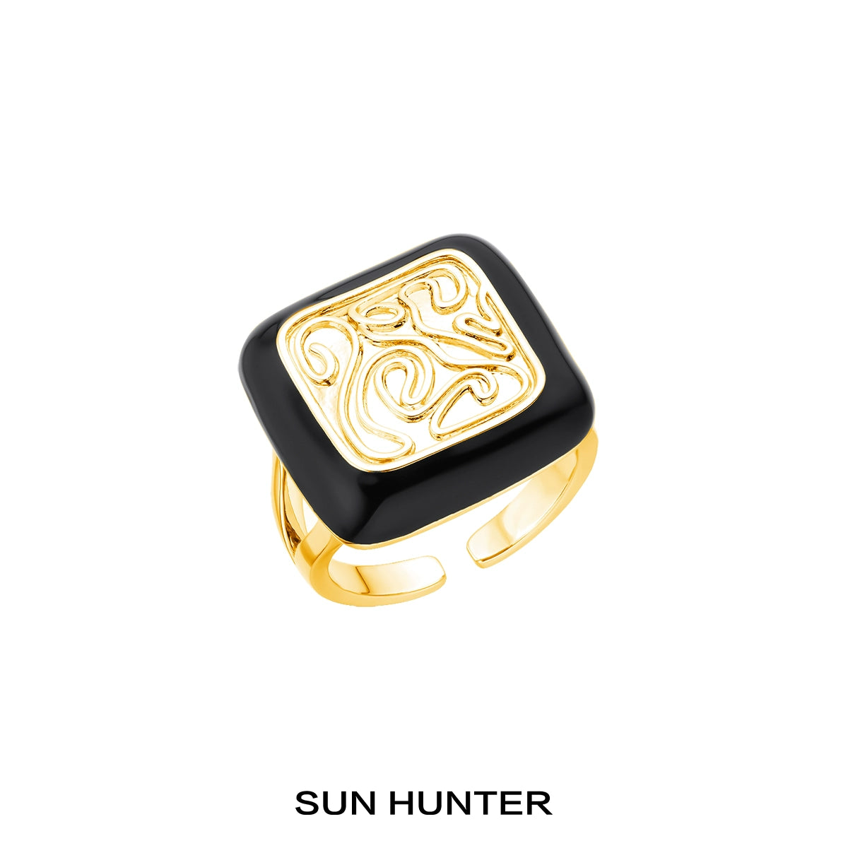 SUN HUNTER Retro Coin Ring with a Stylish Black and Gold Design for Vintage Enthusiasts