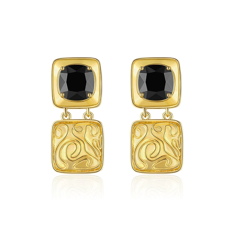 Elegant vintage coin earrings with black gemstones and gold-tone details for a classic style