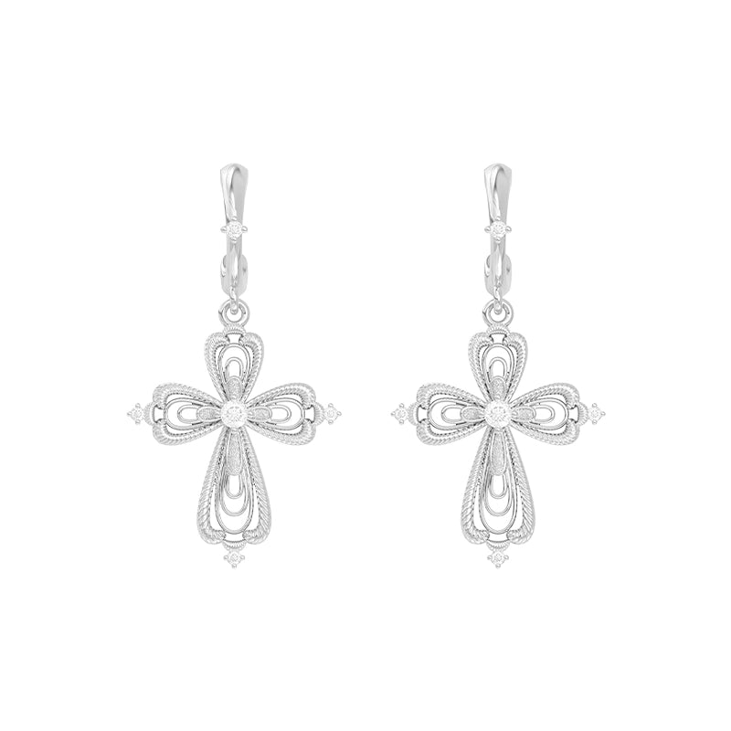 Elegant vintage cross earrings by SUN HUNTER with intricate design and sparkling accents