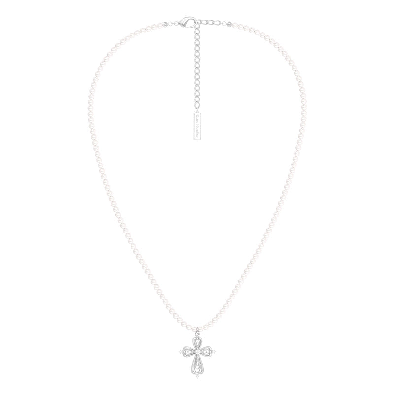 SUN HUNTER Vintage Cross Pearl Necklace with Elegant Design and Delicate Pearls