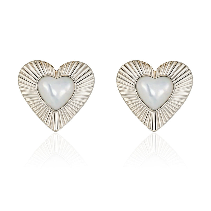 SUN HUNTER vintage heart stud earrings with radiant design and pearl center for elegant style