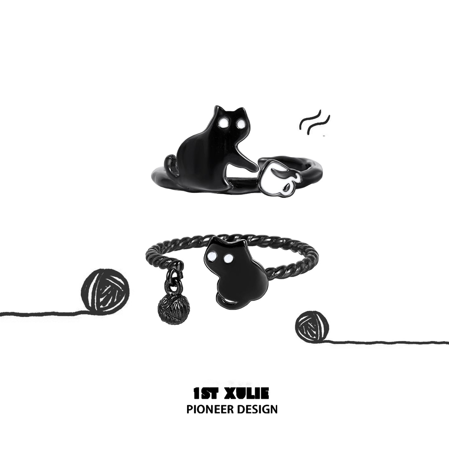 Y2K black cat ring featuring a unique design with playful cat motifs