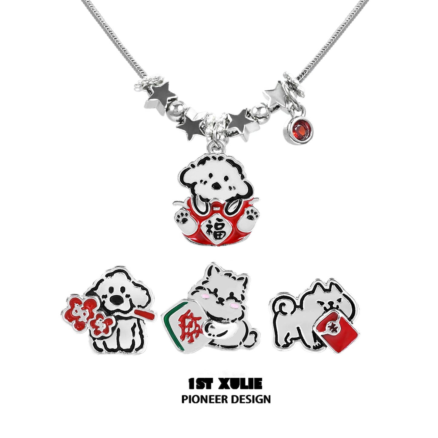Y2K dog pendant necklace featuring cute dog charms and star details for a trendy look