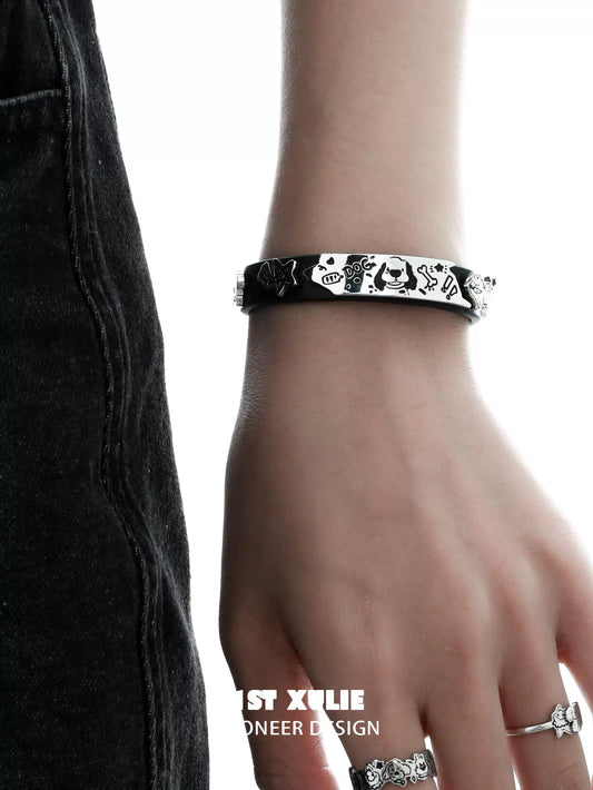 Y2K puppy leather bracelet with playful designs and a stylish black strap for trendy accessories