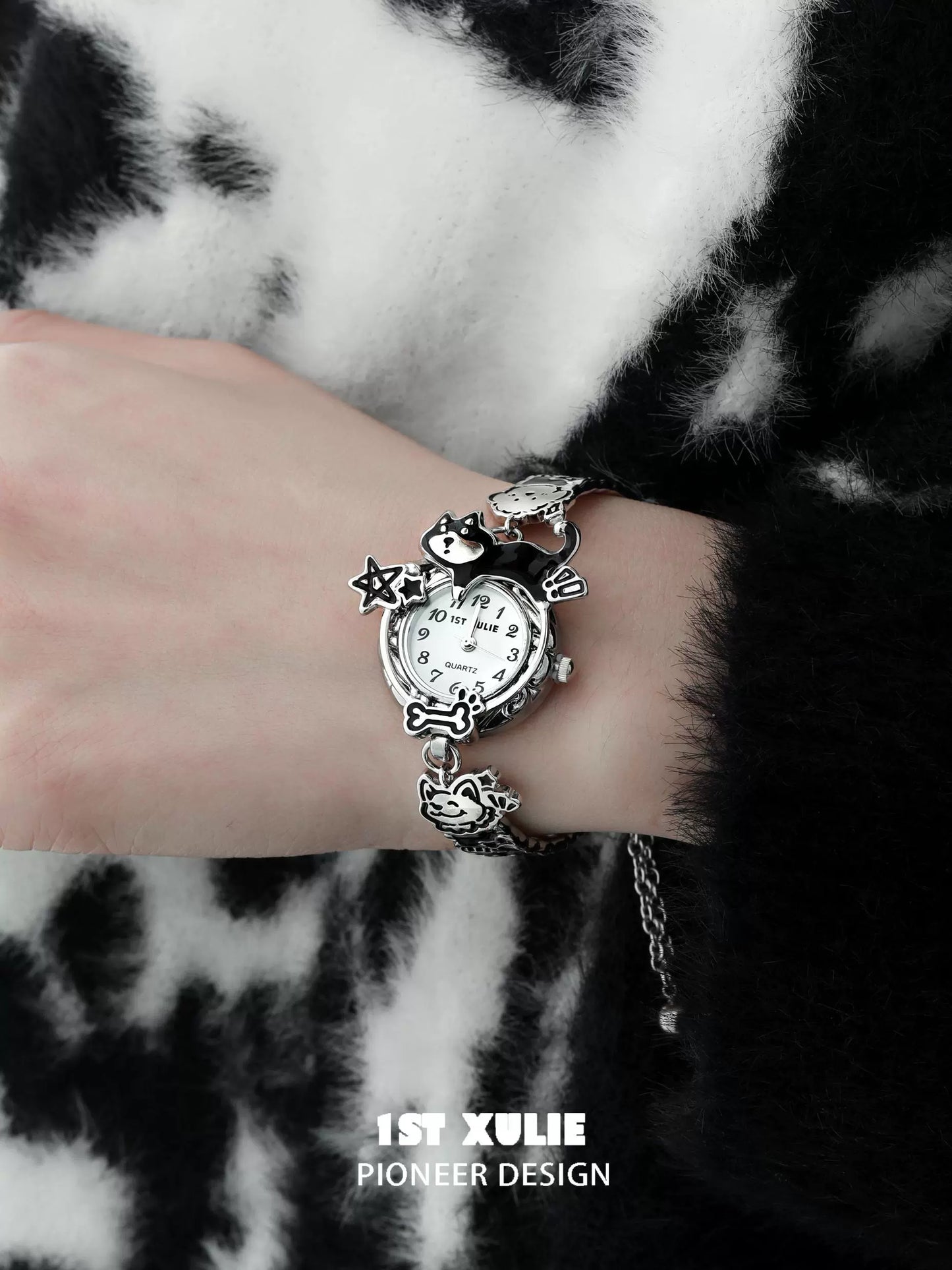 Y2K puppy watch bracelet featuring a cute design with playful puppy charms and a classic timepiece