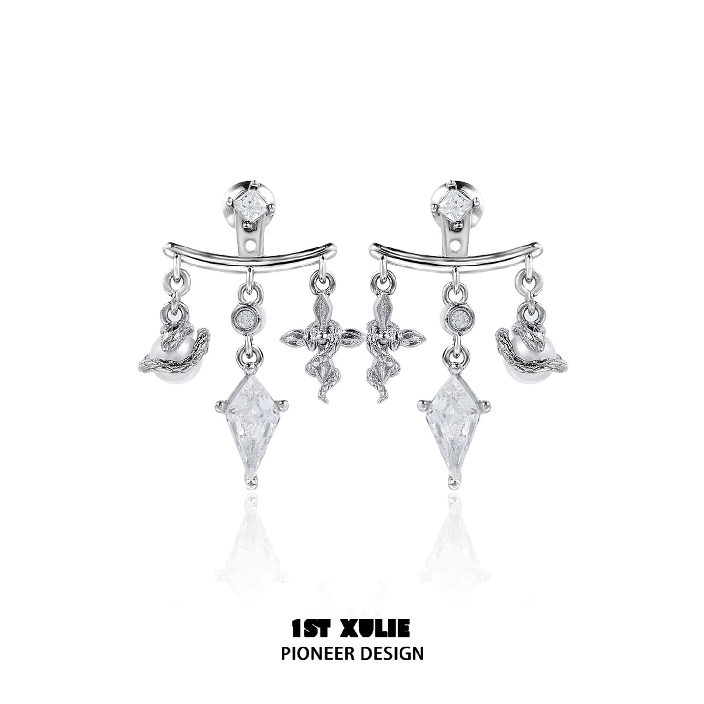 Y2K snake earrings featuring silver-tone design with crystal accents for a trendy look