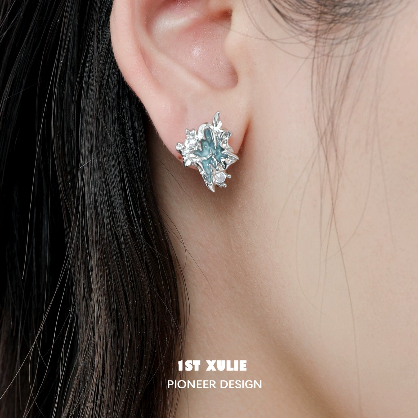 1ST XULIE Arctic Sea Breeze Earrings in Silver with Elegant Ocean-Inspired Design