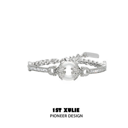 Elegant 1STXULIE black and white couple bracelet with sparkling accents and a unique design