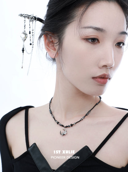 Elegant black moon agate necklace featuring polished stones for a chic look