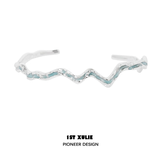 1ST XULIE Blue Ocean Spirit Silver Bracelet with a Wavy Design for Stylish Accessory Lovers