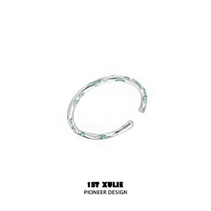 Stylish blue textured silver ring designed by 1STXULIE for trendy accessory lovers