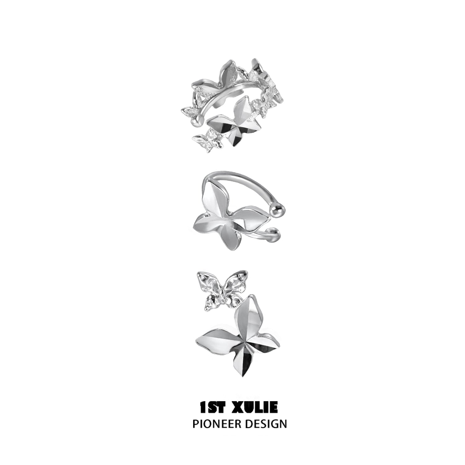 Butterfly silver ear cuff featuring elegant design with sparkling accents for stylish looks
