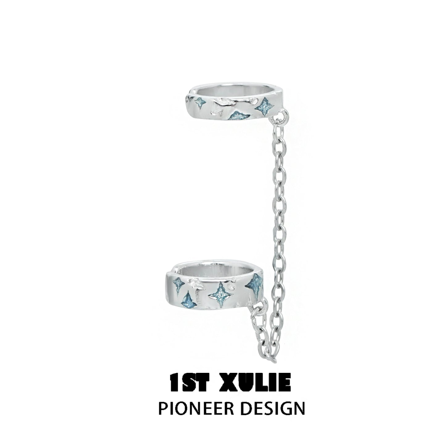 1ST XULIE Celestial Ear Cuff with Silver Finish and Blue Star Designs for Unique Ear Accessories