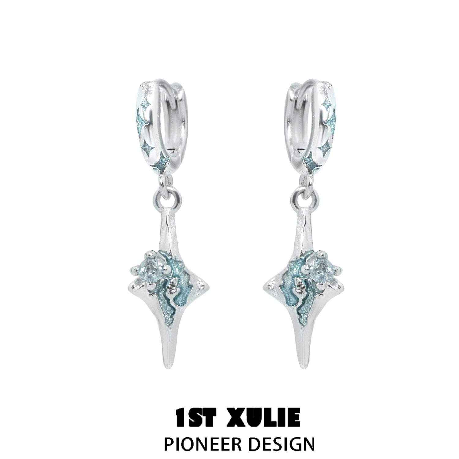 Celestial sea star earrings in silver with a unique design featuring turquoise accents