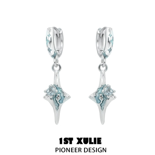 Celestial sea star earrings in silver with a unique design featuring turquoise accents