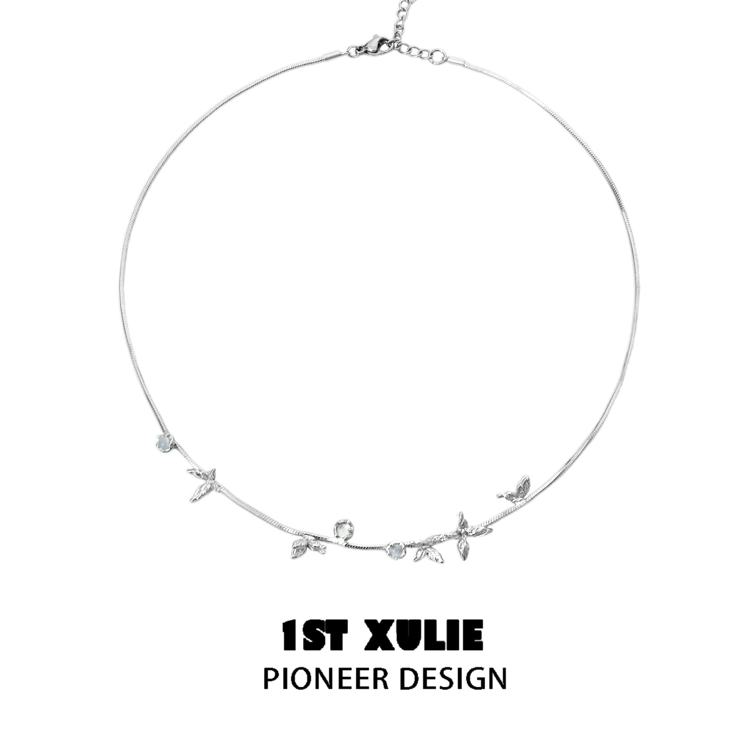 1ST XULIE Chalcedony Butterfly Necklace featuring delicate butterfly motifs on a sleek silver chain