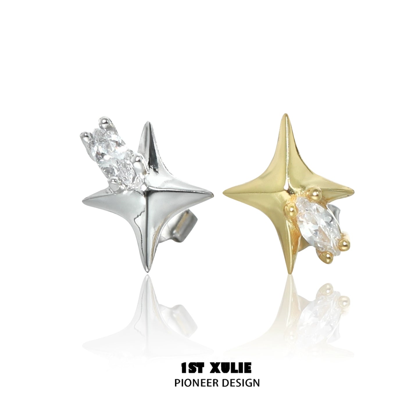 1STXULIE Cosmic Star Earrings in Silver and Gold with Sparkling Crystal Accents