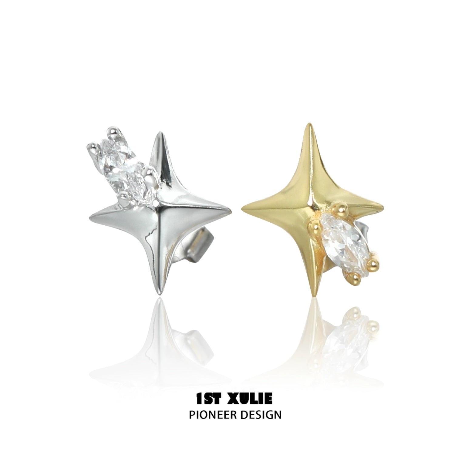 1STXULIE Cosmic Star Earrings in Silver and Gold with Sparkling Crystal Accents