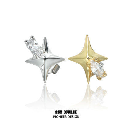 1STXULIE Cosmic Star Earrings in Silver and Gold with Sparkling Crystal Accents