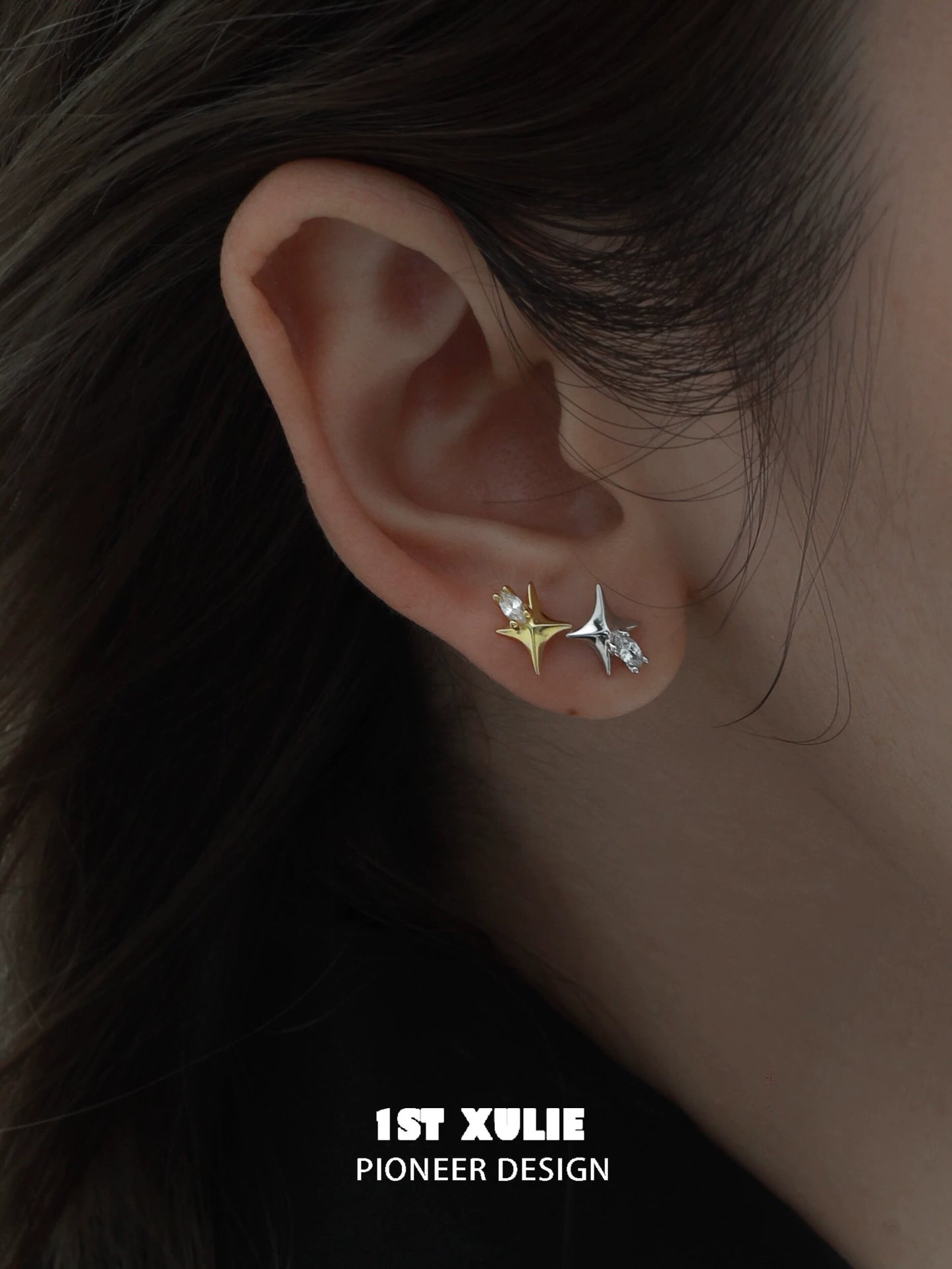 Gold and silver cosmic star earrings for a stylish and celestial accessory look
