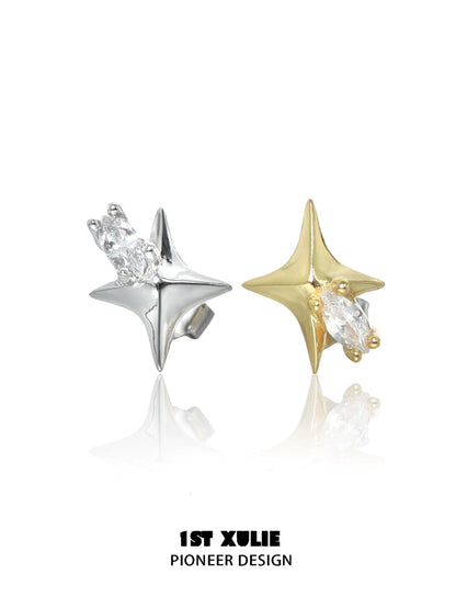 Silver and gold cosmic star earrings with sparkling accents for a stylish touch