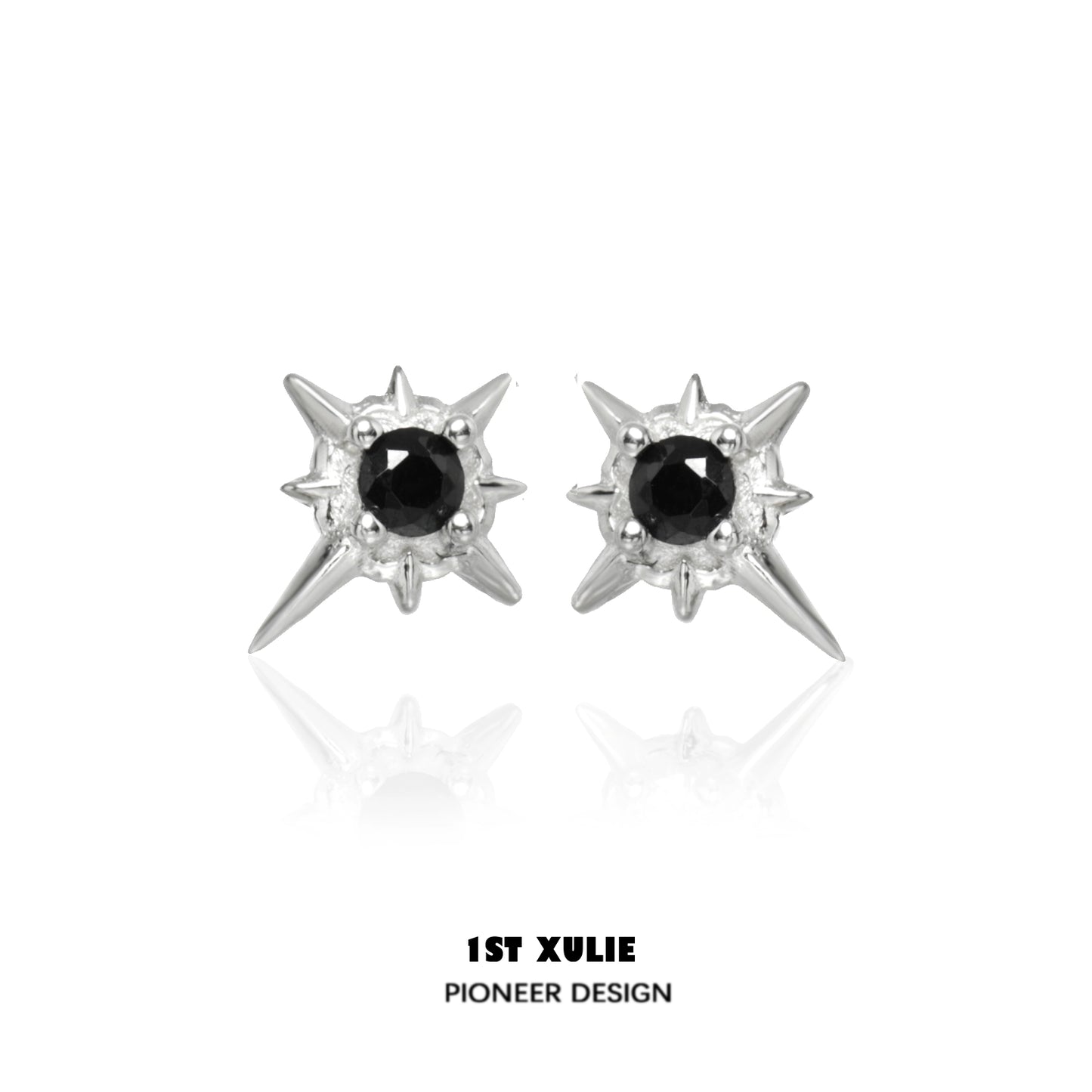 1STXULIE Cosmic Star Earrings with Spiked Design and Black Center Gemstone