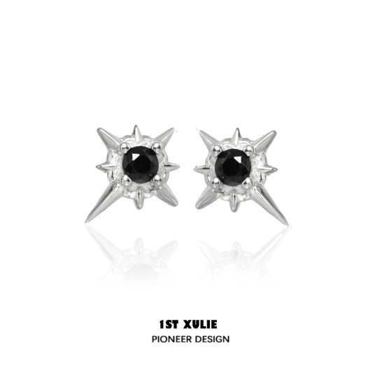 1STXULIE Cosmic Star Earrings with Spiked Design and Black Center Gemstone