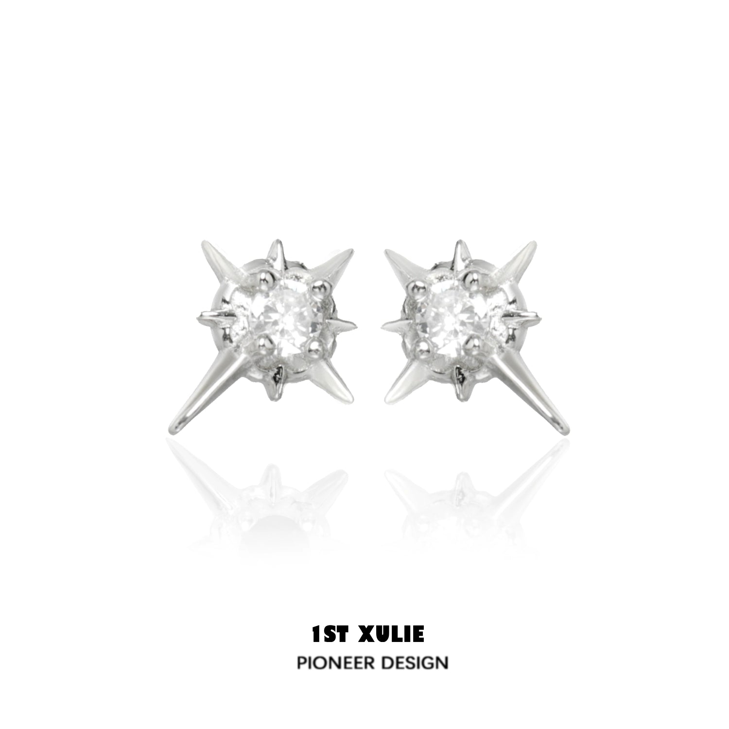 1ST XULIE Cosmic Star Earrings featuring a spiky design with sparkling crystals