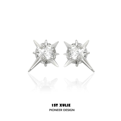 1ST XULIE Cosmic Star Earrings featuring a spiky design with sparkling crystals