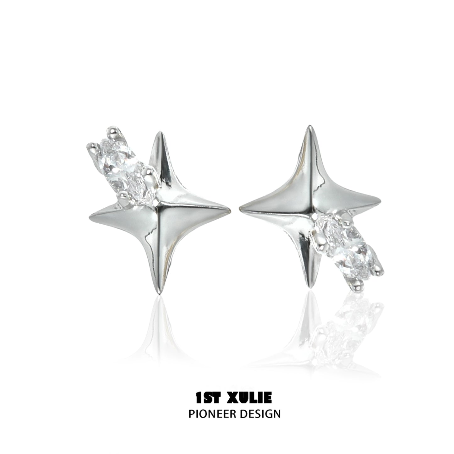 1STXULIE Cosmic Star Earrings in Silver with Sparkling Gemstone Accent for a Stunning Look