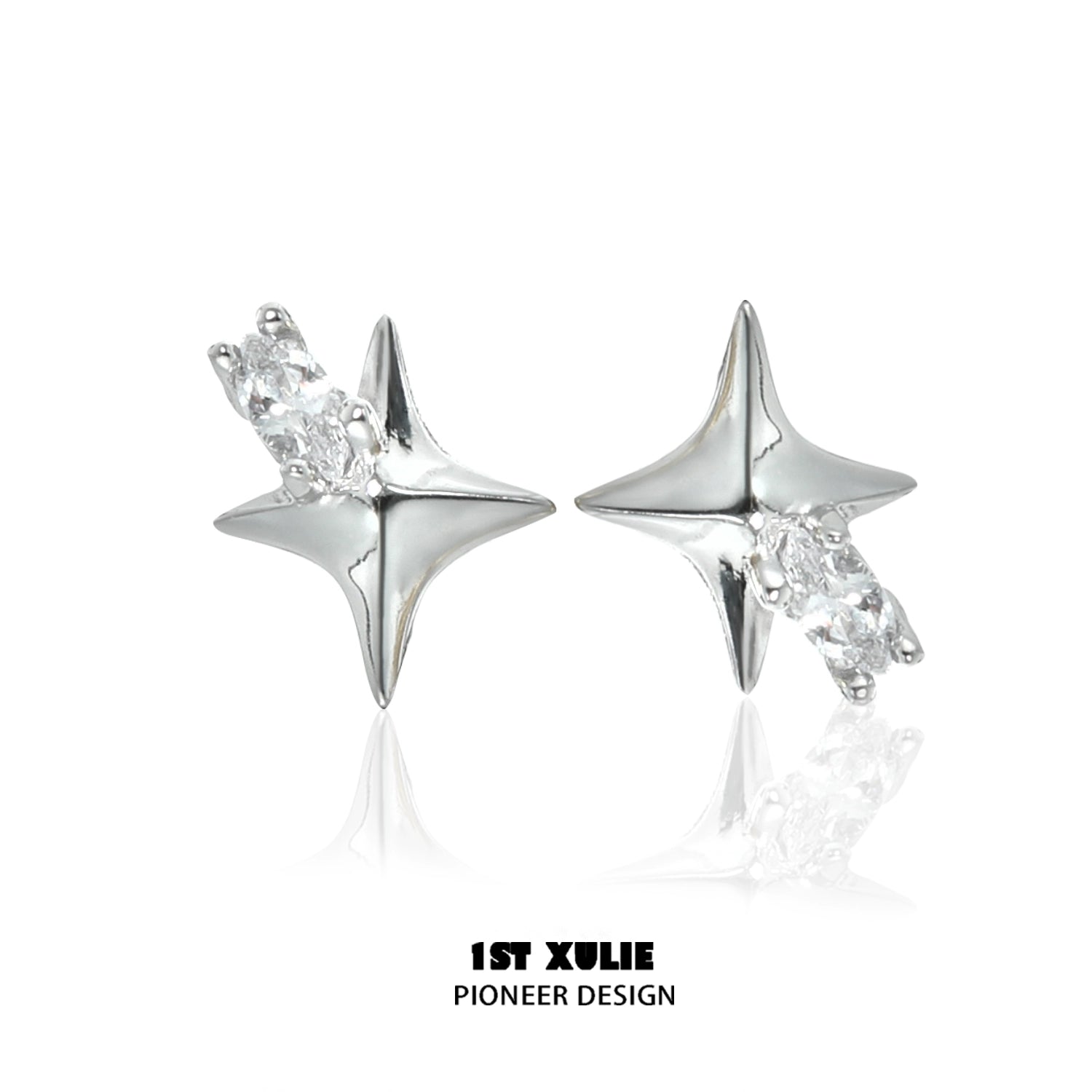 1STXULIE Cosmic Star Earrings in Silver with Sparkling Gemstone Accent for a Stunning Look
