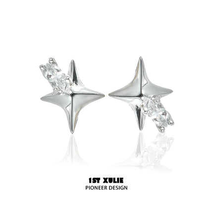 1STXULIE Cosmic Star Earrings in Silver with Sparkling Gemstone Accent for a Stunning Look