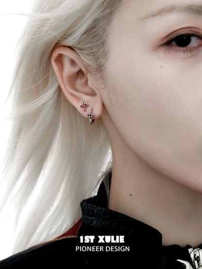1ST XULIE Crimson Cross Gothic Earrings featuring intricate design and elegant finish