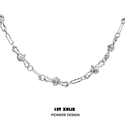 Silver crowned cat necklace designed with intricate links and elegant charm details