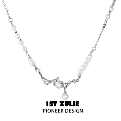 1ST XULIE Crushed Silver Pearl Necklace with Unique Design and Elegant Finish