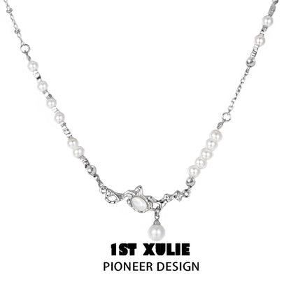 Crushed silver pearl necklace by 1ST XULIE featuring unique designs and elegant styling