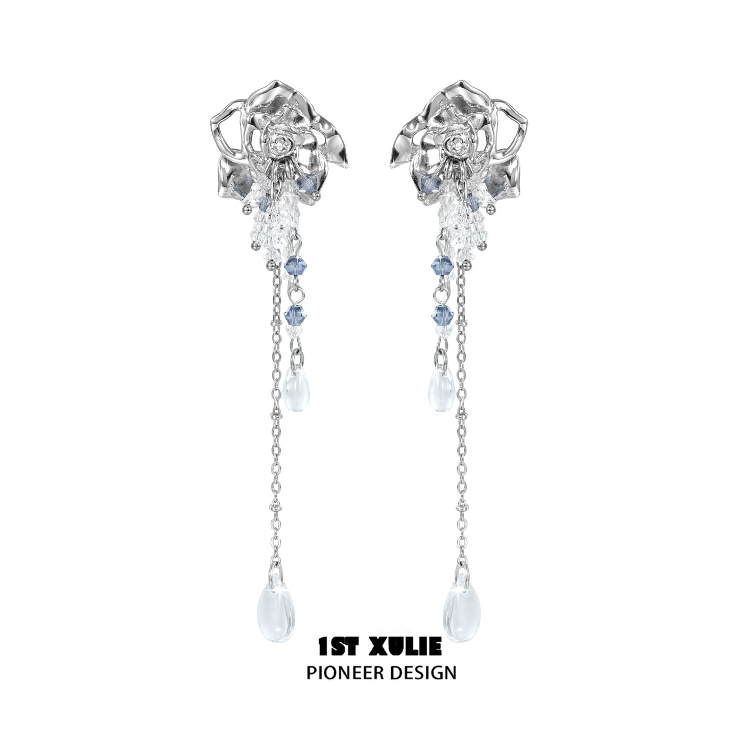 Elegant crystal rose tassel earrings with cascading gemstones and drops for a stunning look