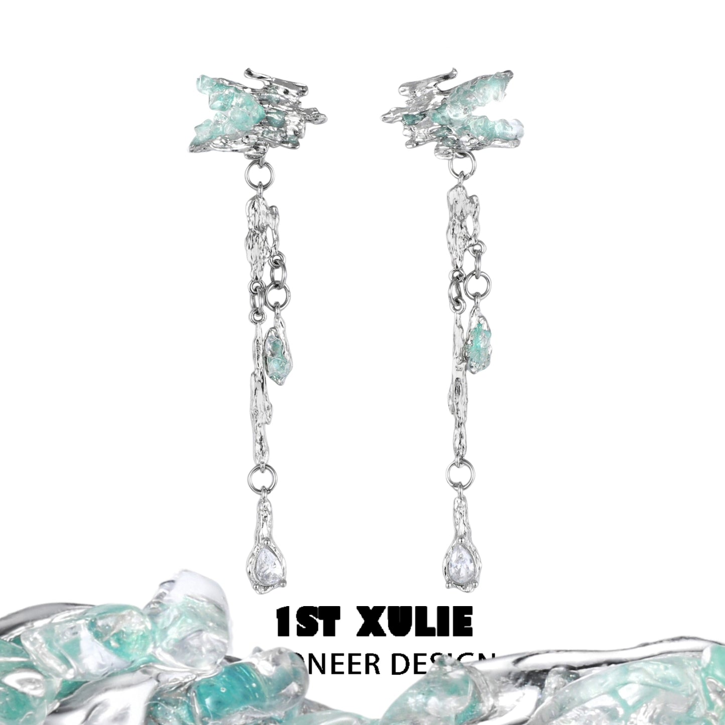 Elegant crystal tassel ear clips by 1ST XULIE featuring a shimmering design and unique charm