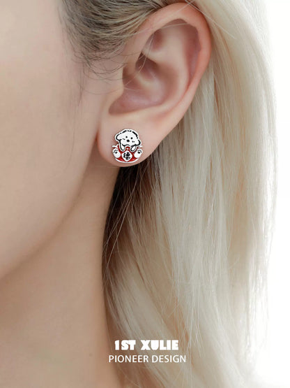 Cute puppy ear studs designed by 1ST XULIE, featuring adorable puppy faces for animal lovers