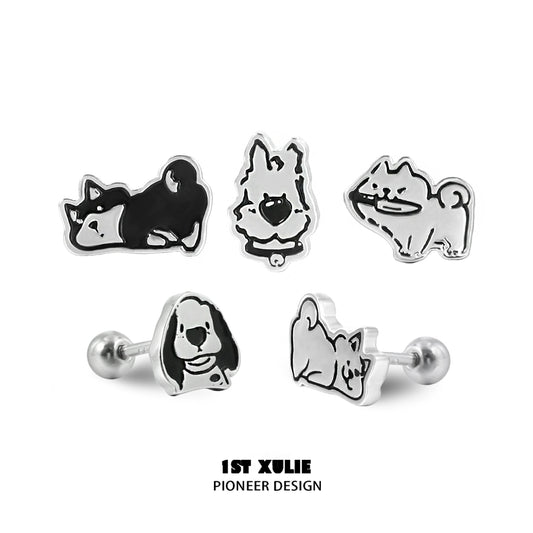 Cute puppy earrings featuring playful dog designs in black and white for animal lovers