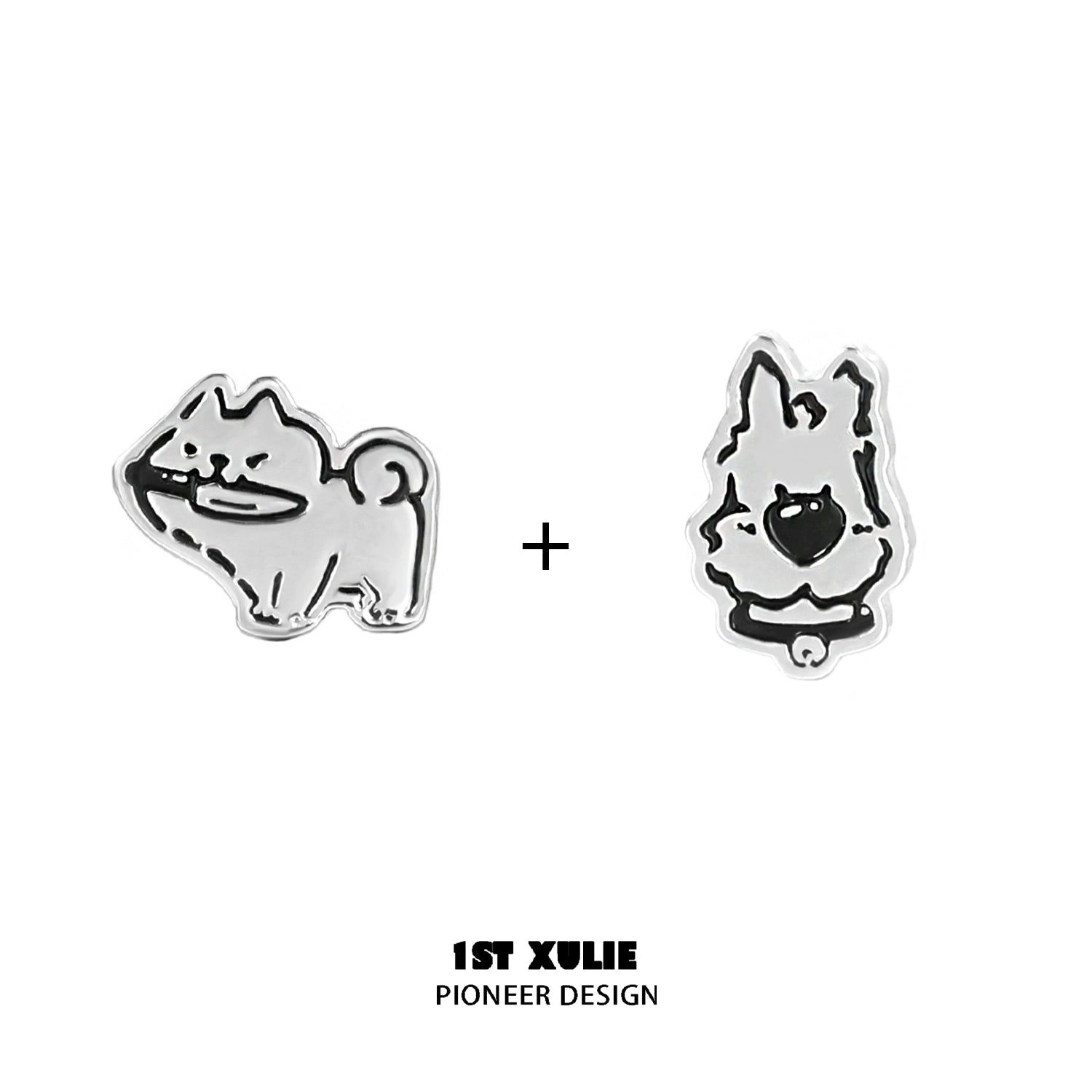 Cute puppy earrings in silver featuring playful dog designs from 1STXULIE
