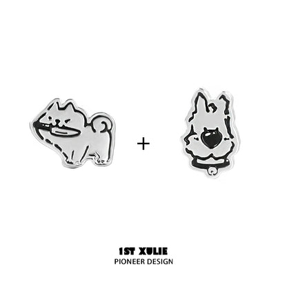 Cute puppy earrings in silver featuring playful dog designs from 1STXULIE