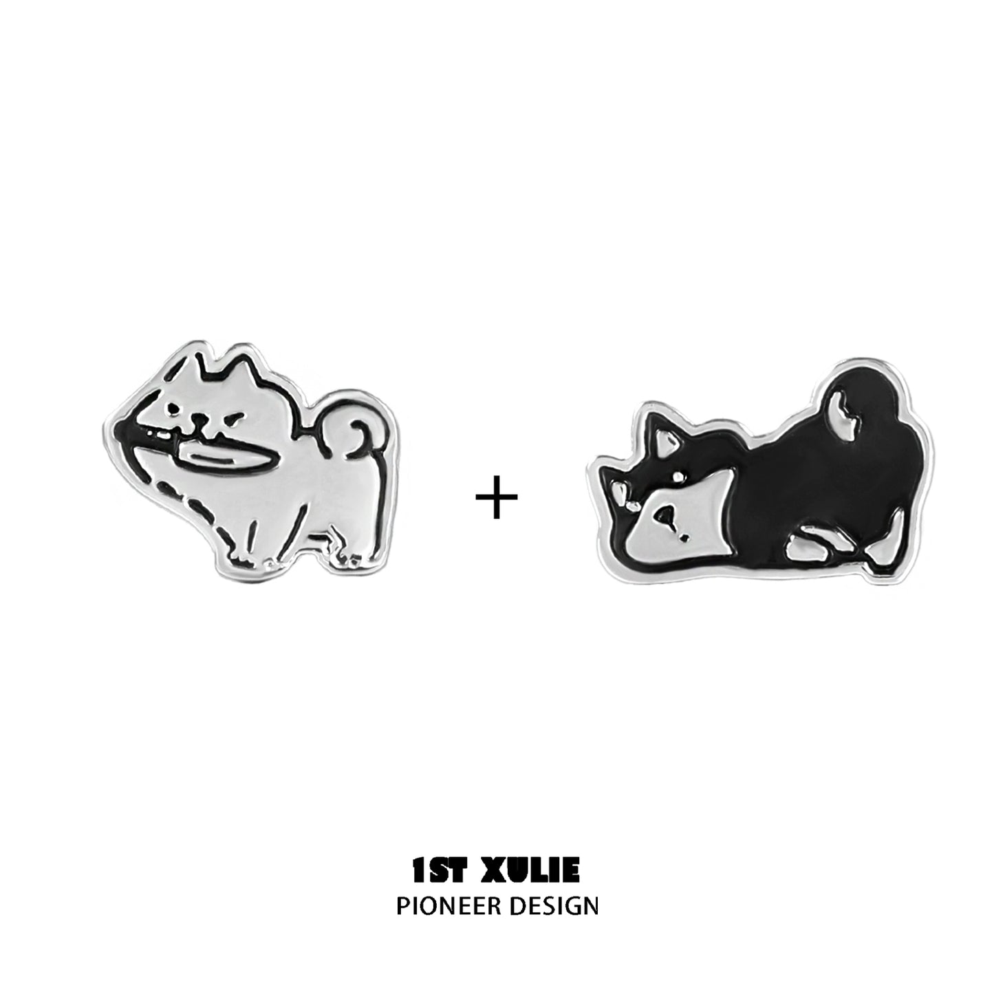 Cute puppy earrings design featuring two adorable puppy charms in playful poses