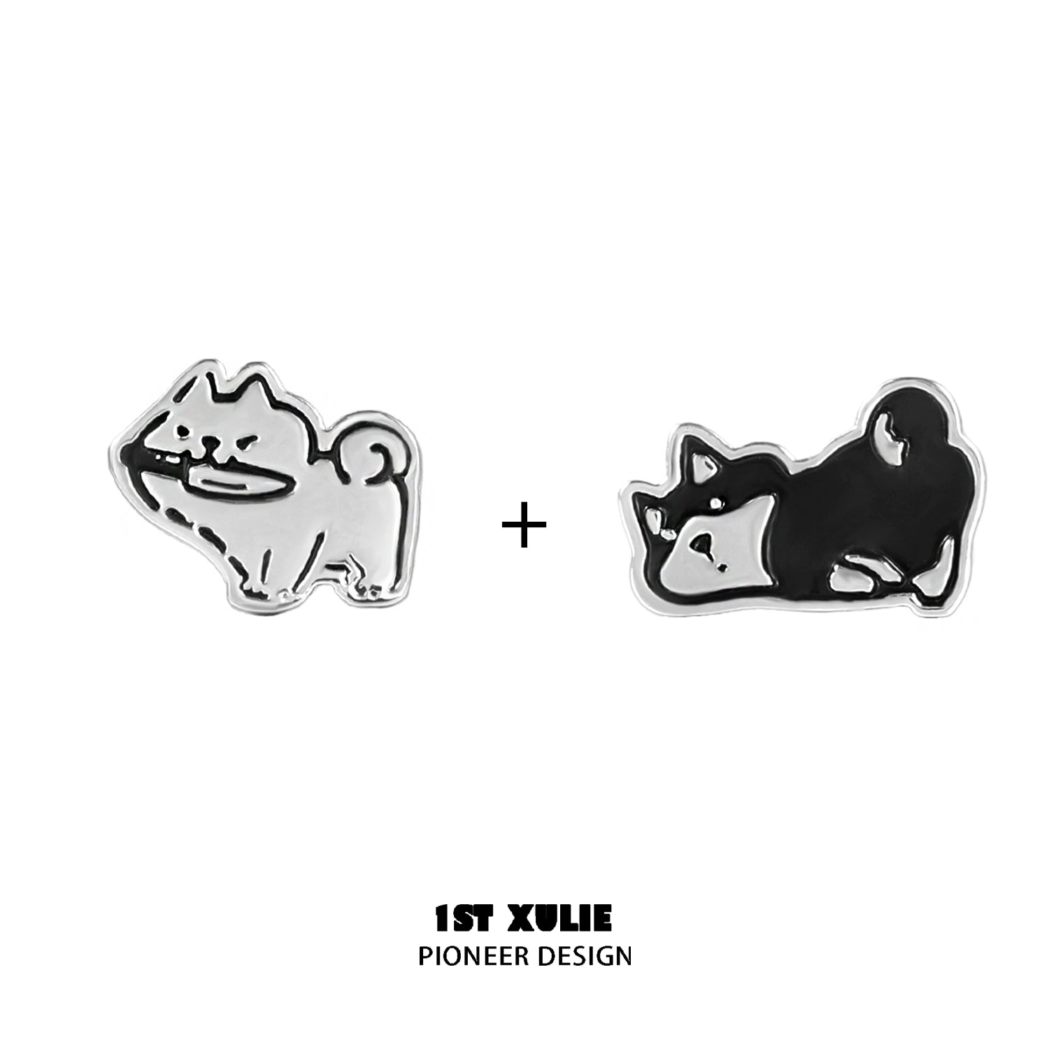 Cute puppy earrings design featuring two adorable puppy charms in playful poses