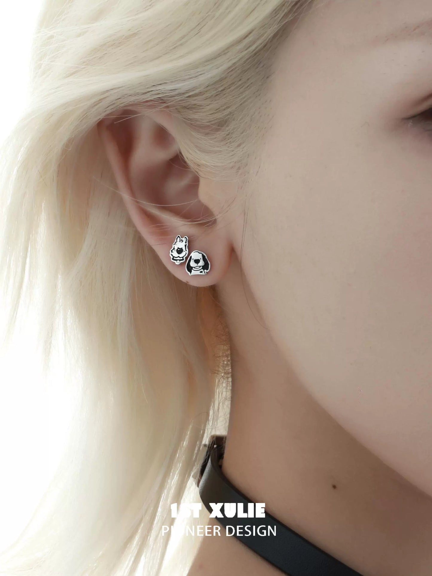 Cute puppy earrings in silver featuring playful dog designs for trendy pet lovers