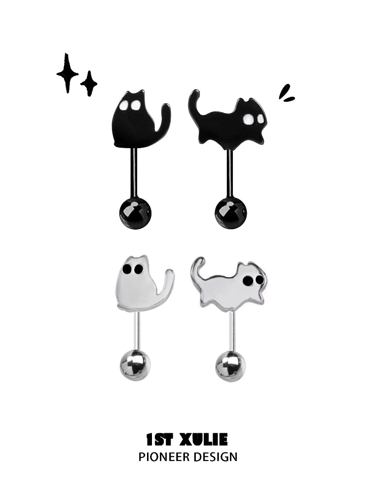 1ST XULIE Devil Cat Earrings in Black and White with Unique Cat Silhouettes